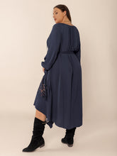 Plus Size Lace Detail Tie Neck Long Sleeve Midi Dress OutfitFlow